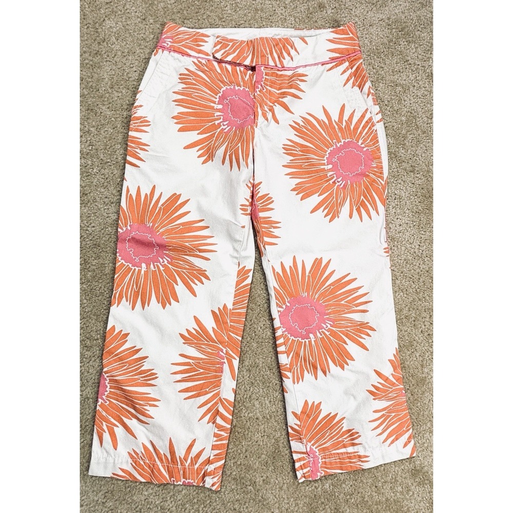 Tommy Hilfiger Vintage Floral Straight Crop Pants Womens 6 Orange Pink Y2K Retro